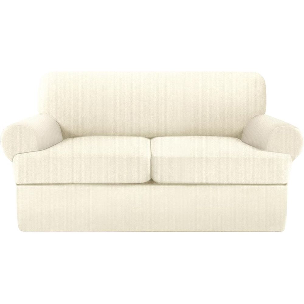 3 Pieces Sofa Covers for T Cushion Couch Furniture Slipover (Light Yellow)